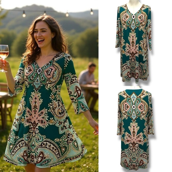 Chico's Dresses & Skirts - 135 Chico’s | NWOT Green Pink Paisley Shift Dress (Size 4/6)